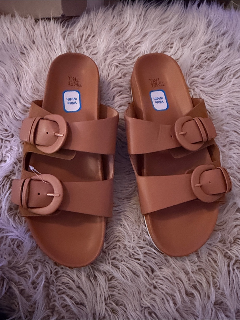 Time and Tru Tan Double-Buckle Slide Sandals